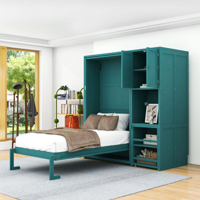 Lit escamotable simple avec bibliothèque rotative et bureau extensible