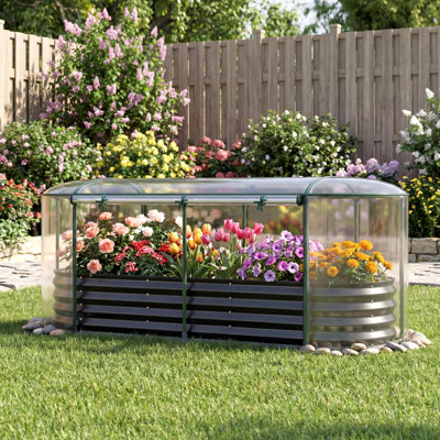 Lit de jardin surélevé en acier 6 x 2 x 1 pi avec housse de serre, fenêtre enroulable