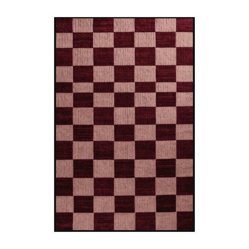 Tapis rouge à carreaux lavable à la machine, Rectangulaire 7 pi x 10 pi
