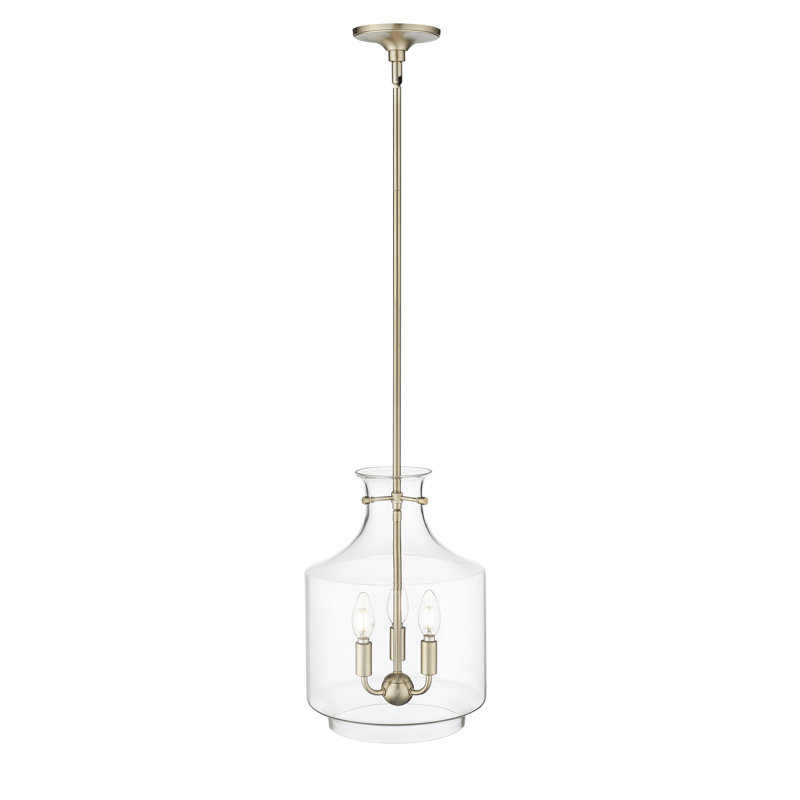 Luminaire suspendu 4 lumières Ivy Bronx Rigell avec abat-jour en verre transparent, Or moderne