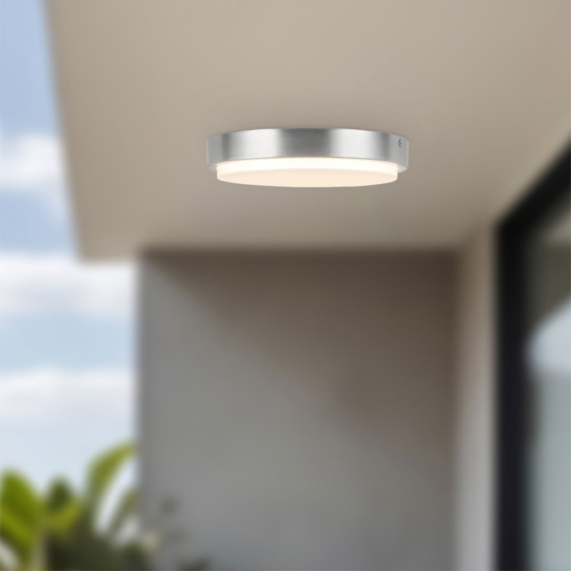 Bailey 9-in Brushed Nickel dimmable LED Outdoor Ceiling Light, Brushed Nickel, Brushed Nickel