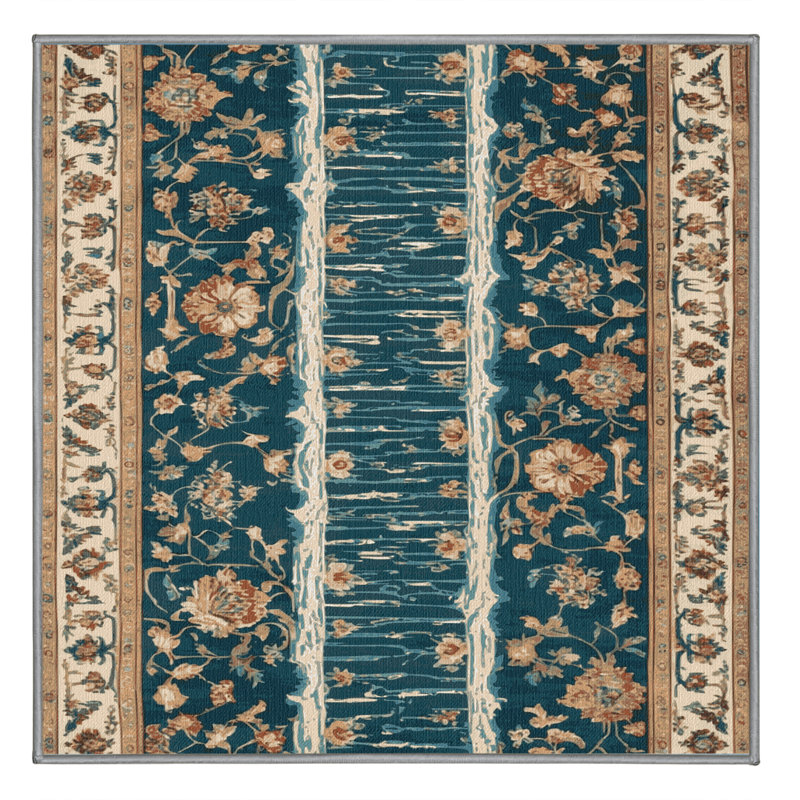 Tapis persan gris lavable à la machine, Carré 5 pi