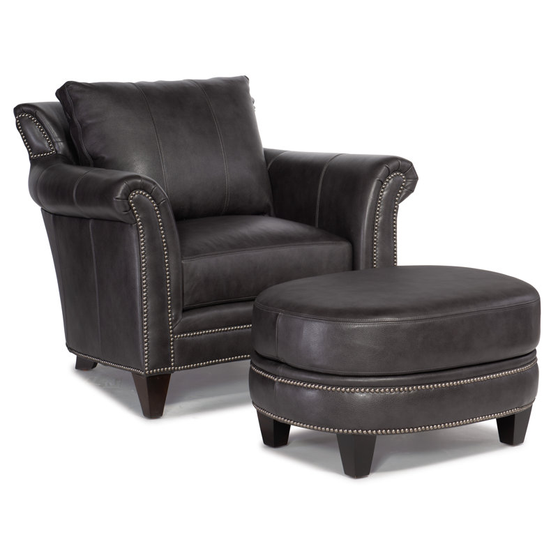 Richardson Armchair Chair with Ottoman, Gunmetal with Tapered Leg