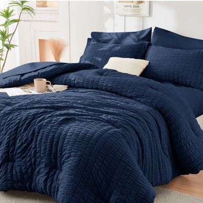 HYMOKEGE Seersucker Comforter Set, All Season Bedding Set, Luxury Bed in a Bag for Bedroom