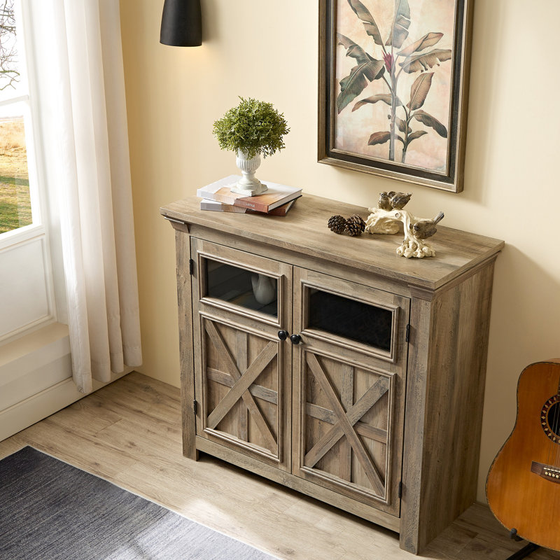 Bar armoire à vin avec 2 portes pour la salle à manger - Gris délavé, style rétro et grand espace de rangement, buffet d'entrée. Tablettes intérieures polyvalentes à charnière silencieuse et amovible