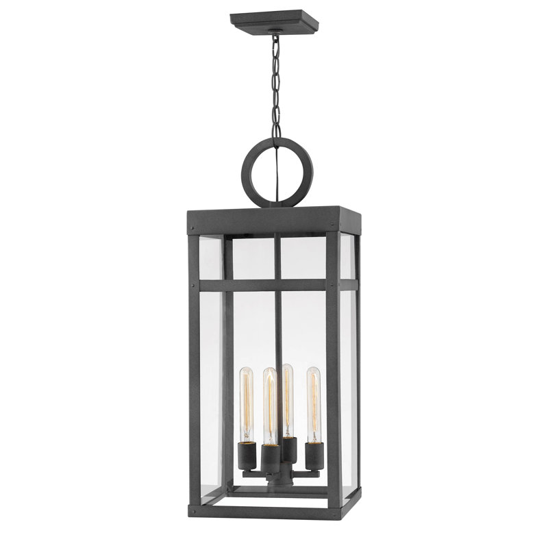 Porter 4 -Bulb 31.3" H Outdoor Hanging lantern By Lisa McDennon, Aged Zinc