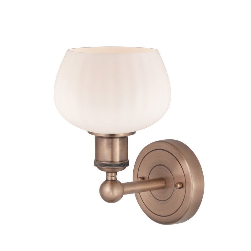 Canute Armed Sconce, Matte White, Antique Copper