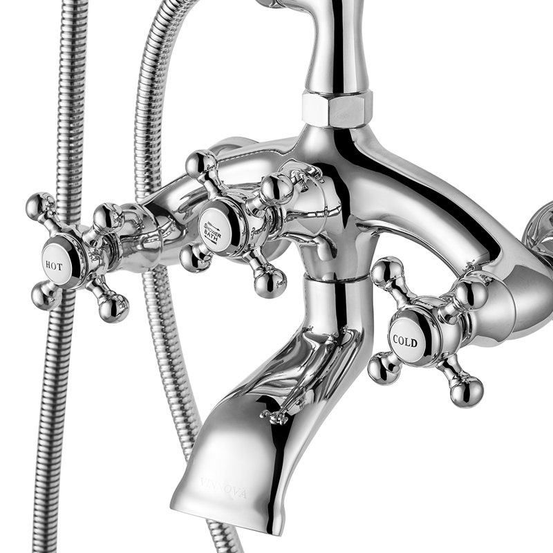 Juniper Sleek Chrome 14" Wall-Mount Tub Faucet with Handheld Shower