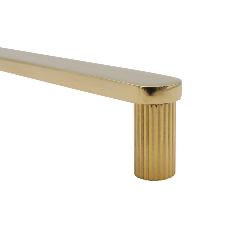 Ribbed Bar / Handle Pull with Fluted Stems, 8", Unlacquered Polished Brass