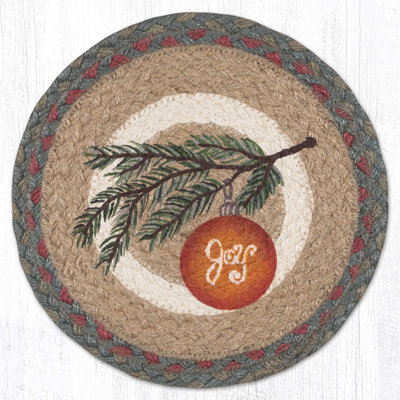  Ornament on Branch Printed Round Jute Trivet with Festive Holiday Design, 10"x10"
