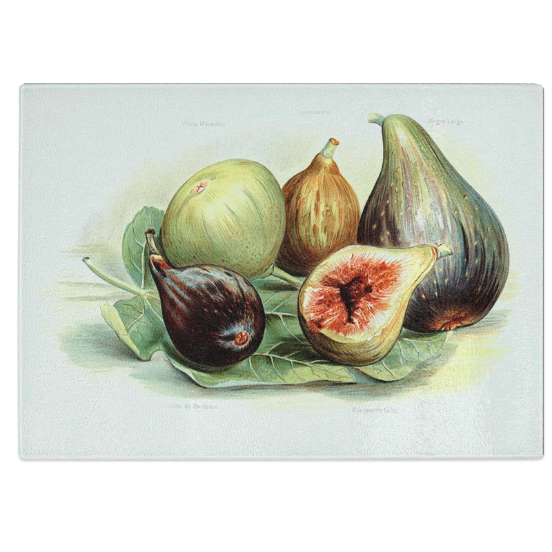 Tempered Glass Vintage Illustration of Figs Chopping Board, 28.5 cm W x 20 cm L