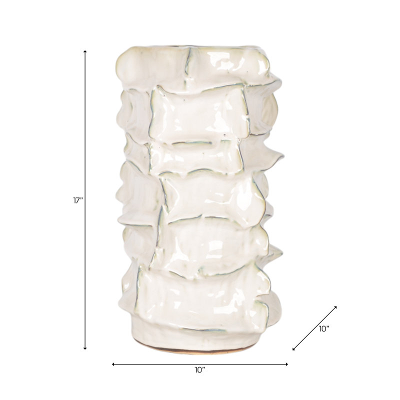 Ceramic Decorative Vase with Textured Wavy Design - Modern Home Accent, 17" H x 10" W x 10" D