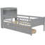 Lit simple en bois avec éclairage à DEL, tête de lit pratique, garde-corps et 2 tiroirs de couleur grise-552231283