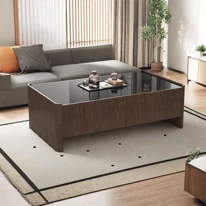 Table basse rectangulaire en verre trempé, Noyer, H 17,7 po x L 51,2 po x l 27,6 po
