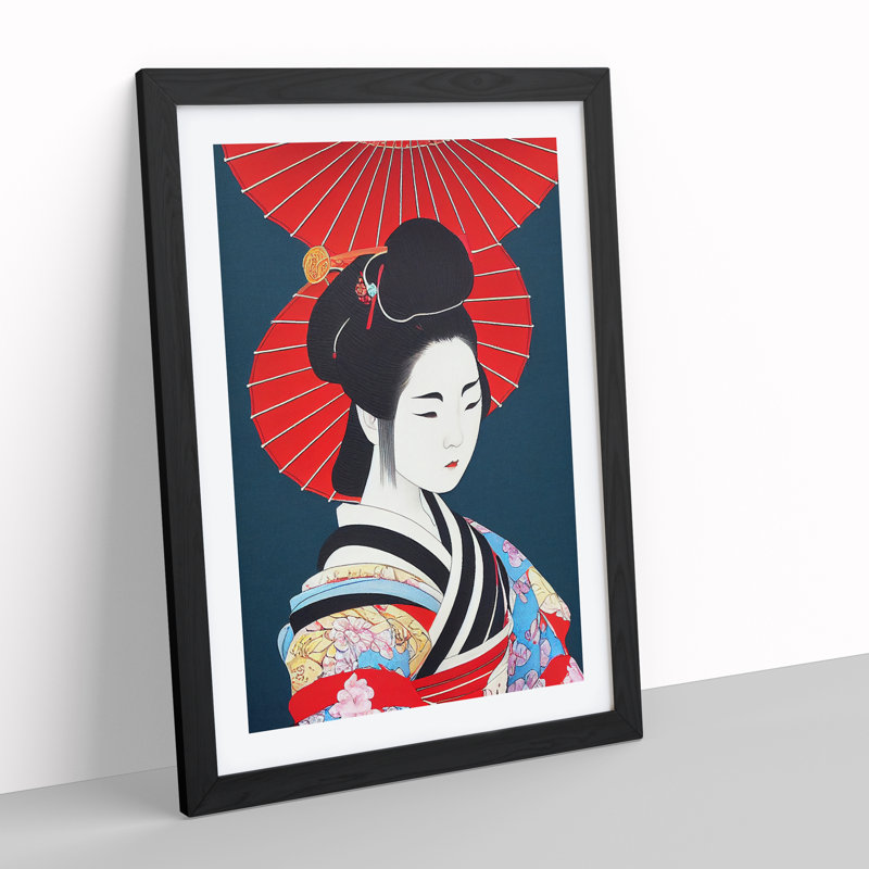 Traditional Geisha No.3 - Wall Art, Black Framed, 66cm H x 48cm W, White