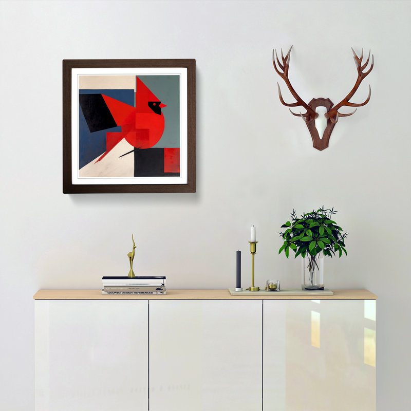 Cardinal Bird Suprematism No.5 - Framed Print, Walnut