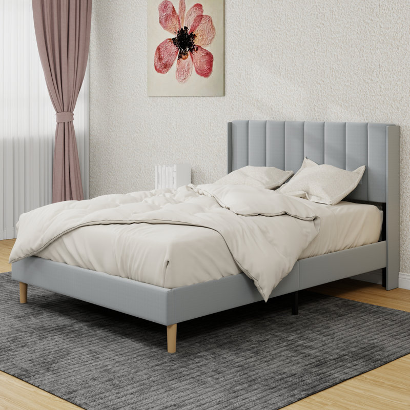 Structure de lit plateforme tapissier, Gris pâle, Double