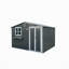 Remise de rangement extérieure en métal 10 pi x 8 pi avec fenêtre et support à fleurs, remise à outils verrouillable à deux portes, remise de jardin imperméable et imperméable pour patio, gris