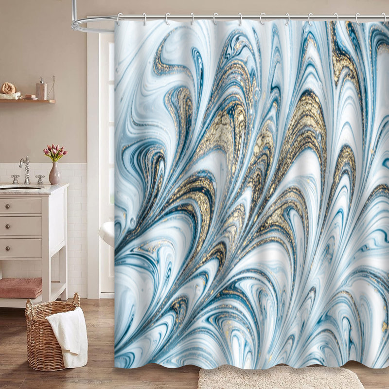 Rideau de douche en marbre agate oriental antique avec 12 crochets, L 72 po x l 78 po