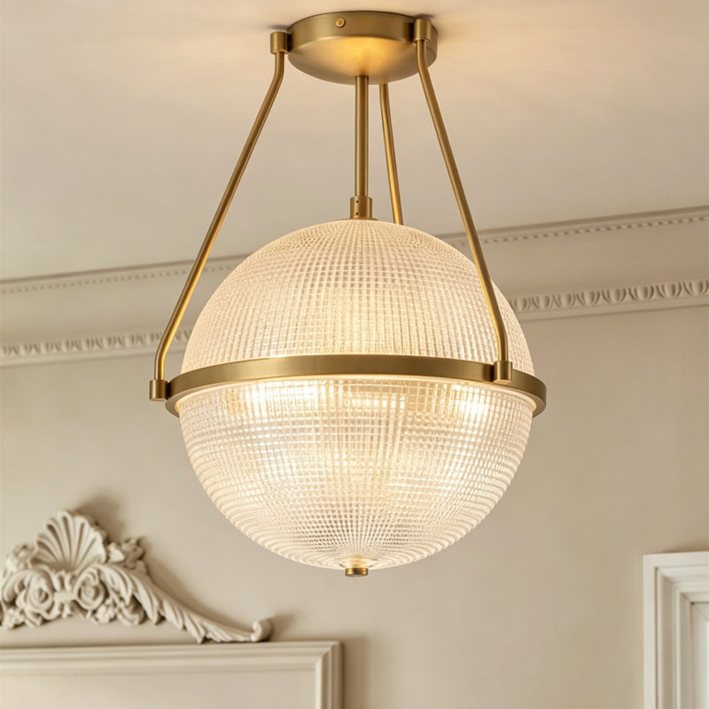 Neven Glass Semi Flush Mount, Gold