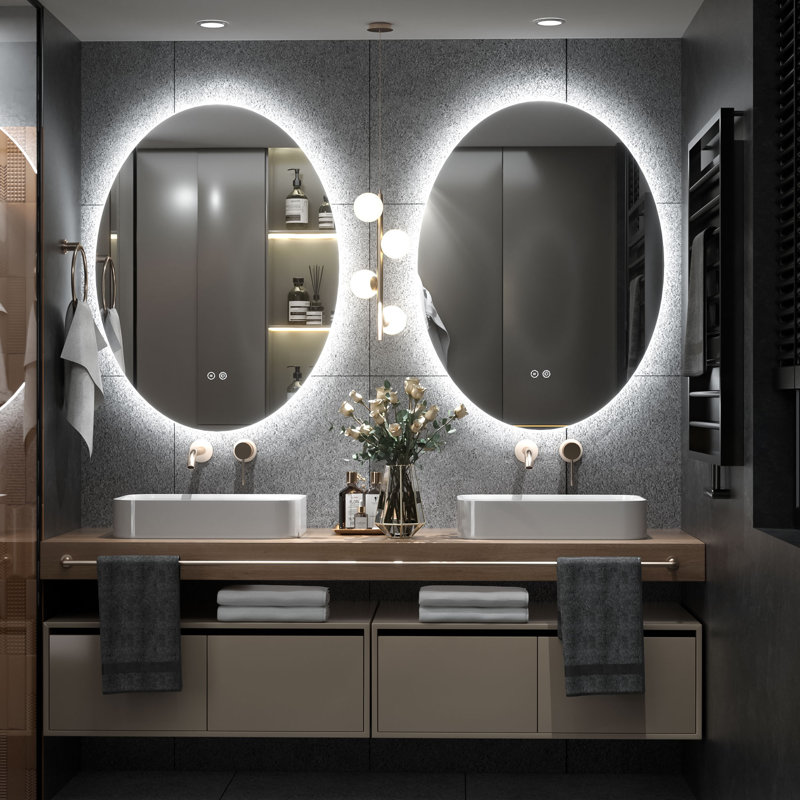 Molly Rectangle/Round/Oval LED Anti-Fog Tempered Glass Wall Bathroom Vanity Mirror - UL Certified, 28" x 20", Oval