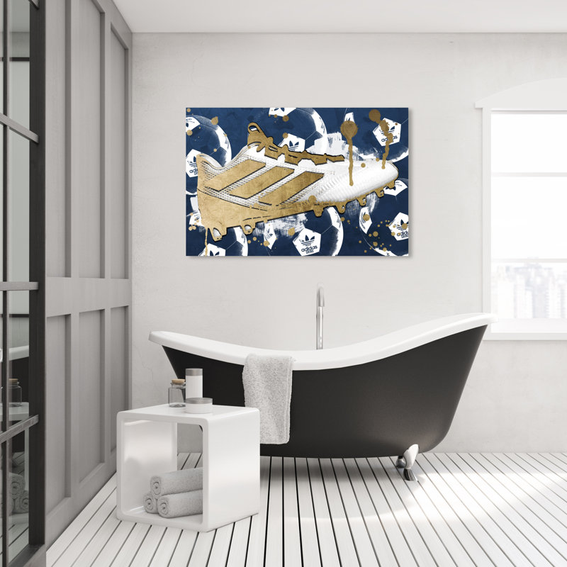 Crampons de soccer bleu marine par Oliver Gal - Impression sur toile, H 30 po x l 45 po, Toile tendue