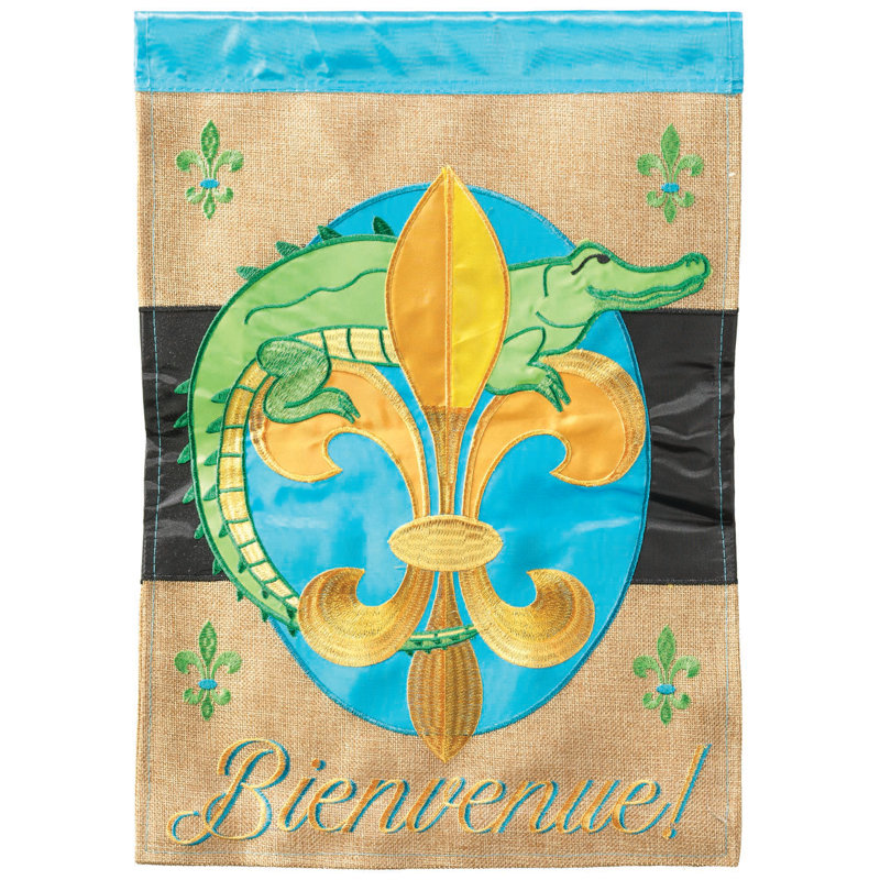 Drapeau de maison en polyester 42 po x 29 po Bienvenue Alligator