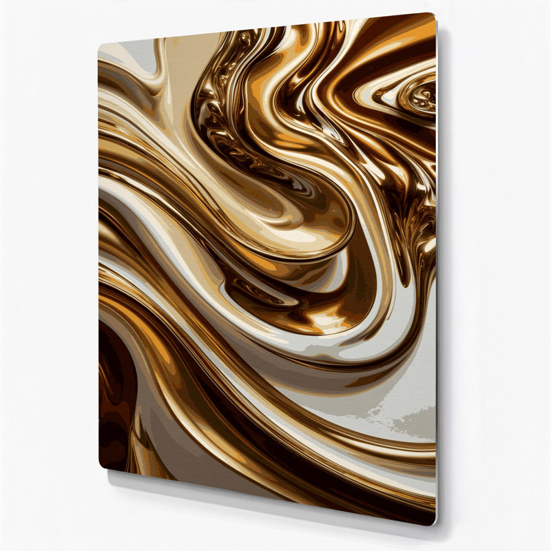 Abstrait fluide, art mural en métal beige 98, H 20 po x l 30 po