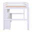 Lit mezzanine double avec bureau et station de charge - Grand lit simple blanc en bois massif avec tiroirs, armoires et tablettes de rangement pour chambre d'enfant