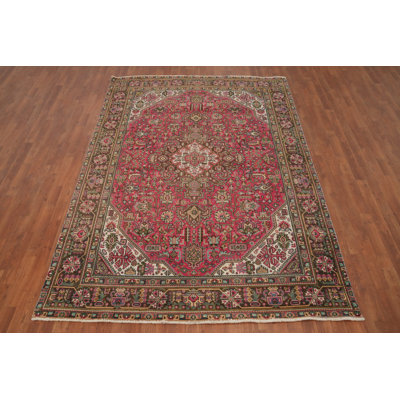 Pink Geometric Wool Traditional Area Rug 6x9