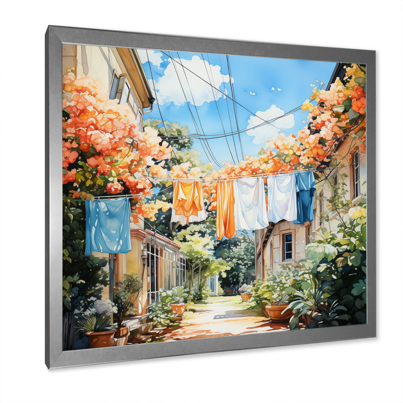 Laundry Day In Province III sur impression sur toile, H 16 po x l 16 po x P 1 po, Cadre simple argenté