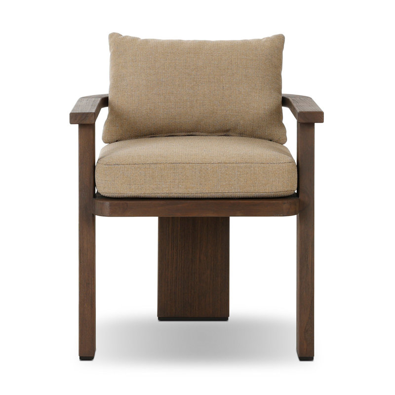 Tahana Outdoor Dining Armchair-Hayes Fog, Olympia Canvas, Stained Saddle Brown