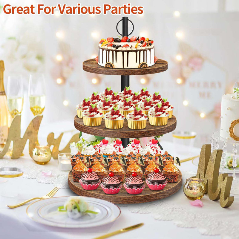 Cupcake Stand, 3 Tier Large Cupcake Stand For 50 Cupcakes Rustic Dessert Table Display Set Wood Cupcake Tower Cake Stand Tiered Tray