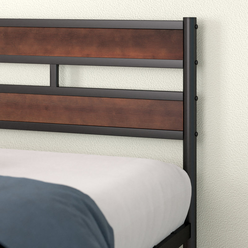 Full Roman Bamboo and Metal Platform Bed Frame with Slatted Headboard