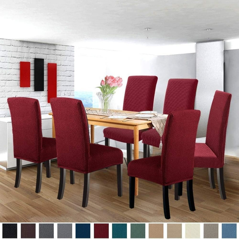 Housses de chaise - rouge vin - 2 protecteurs de chaise de salle à manger et de cuisine extensibles / amovibles et lavables