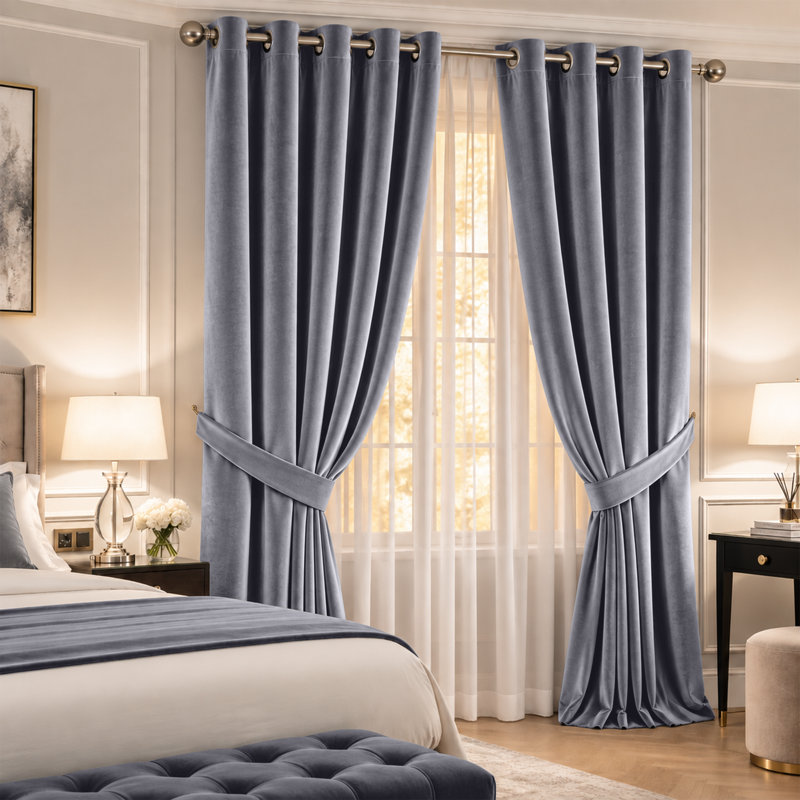 Imperial Homeware London Velvet Room Darkening Curtains, Grey, 168 × 213 cm (Single Panel)