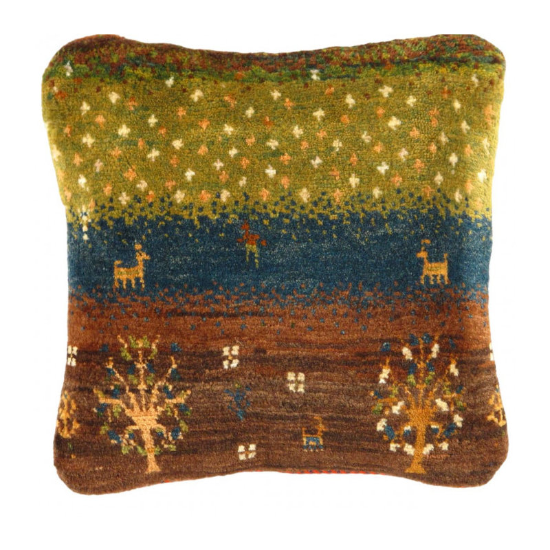Coussin Gabbeh multicolore noué à la main 15 pi x 16 pi