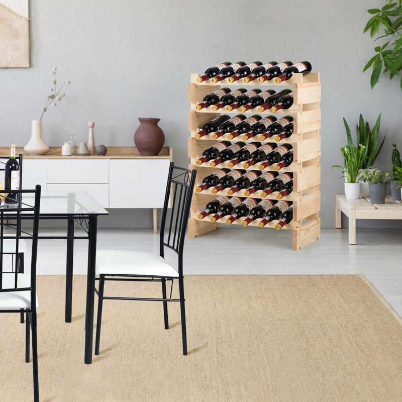 Treyton 36 Bottle Solid Wood Floor Wine Bottle Rack in Beige