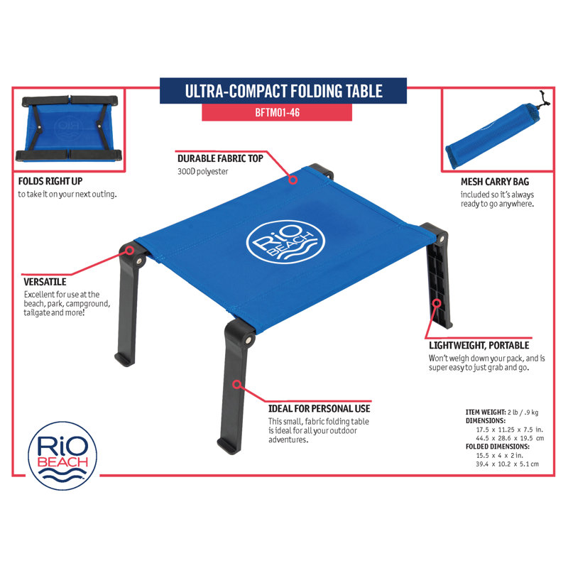 Blue Ultra Compact Fabric Folding Camping Table