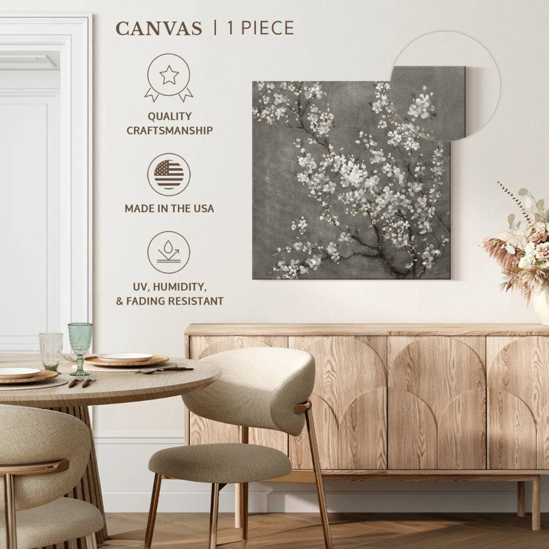 Harnek White Cherry Blossoms II On Grey, 24" H x 24" W