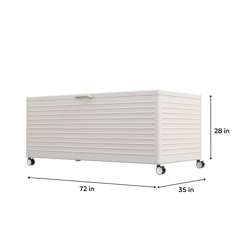 Latte Metal Deck Box with Wheels and Dark Wood Grain Handle
