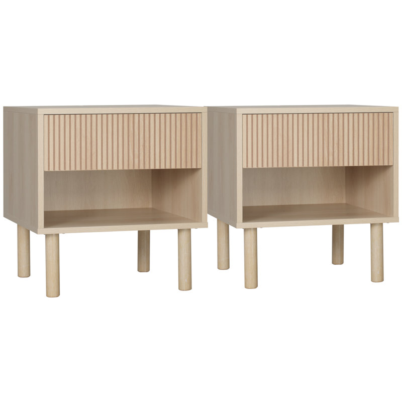 Bedroom Nightstand Set of 2, Side Table with Storage Shelf, Drawer
