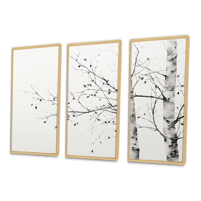 «Grey Minimalisme Tree Birch II - Tree Birch», ensemble de reproduction d'art mural, H 40 po x l 60 po x P 1 po
