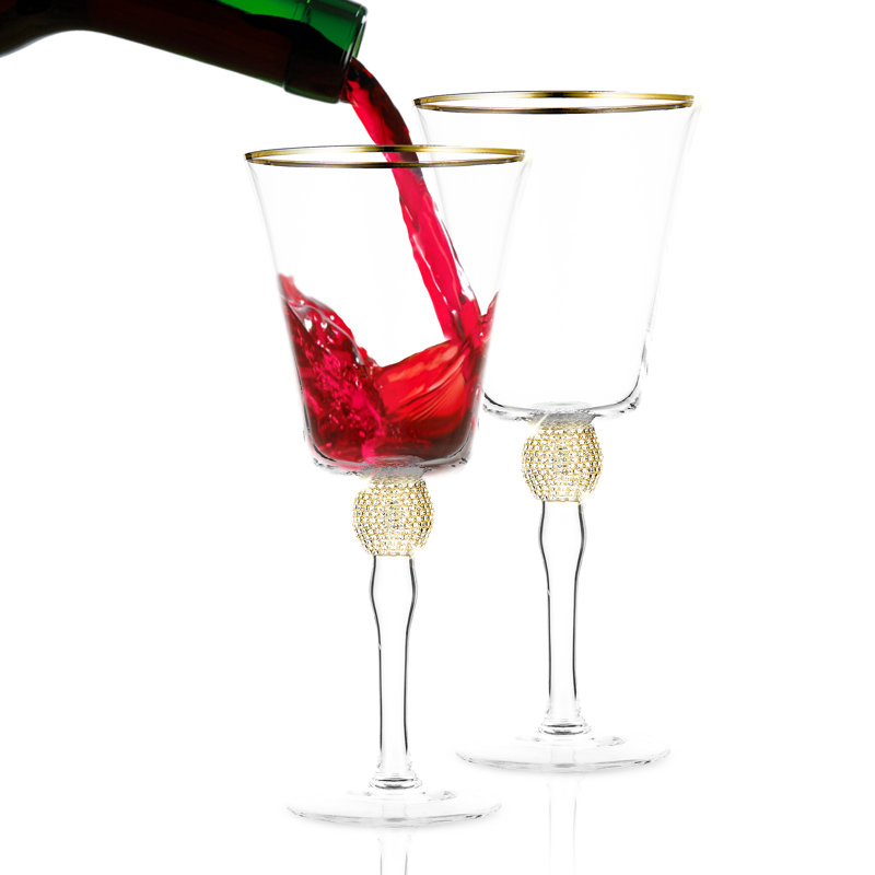 Luxurious Gold and Rhinestone Studded Wine Goblet Set