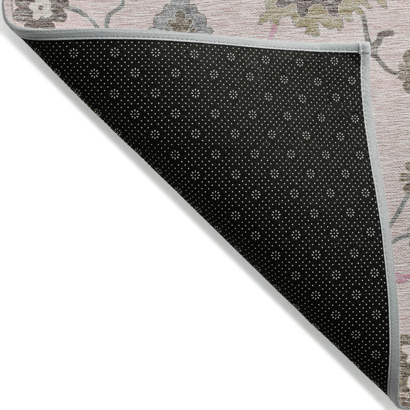 Tapis extérieur lavable floral rose ivoire et chocolat 10 pi x 14 pi