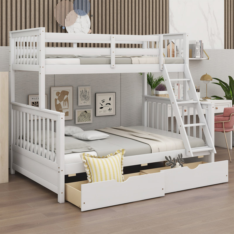 Janete Kids Twin Over Full Bunk Bed with Drawers, White