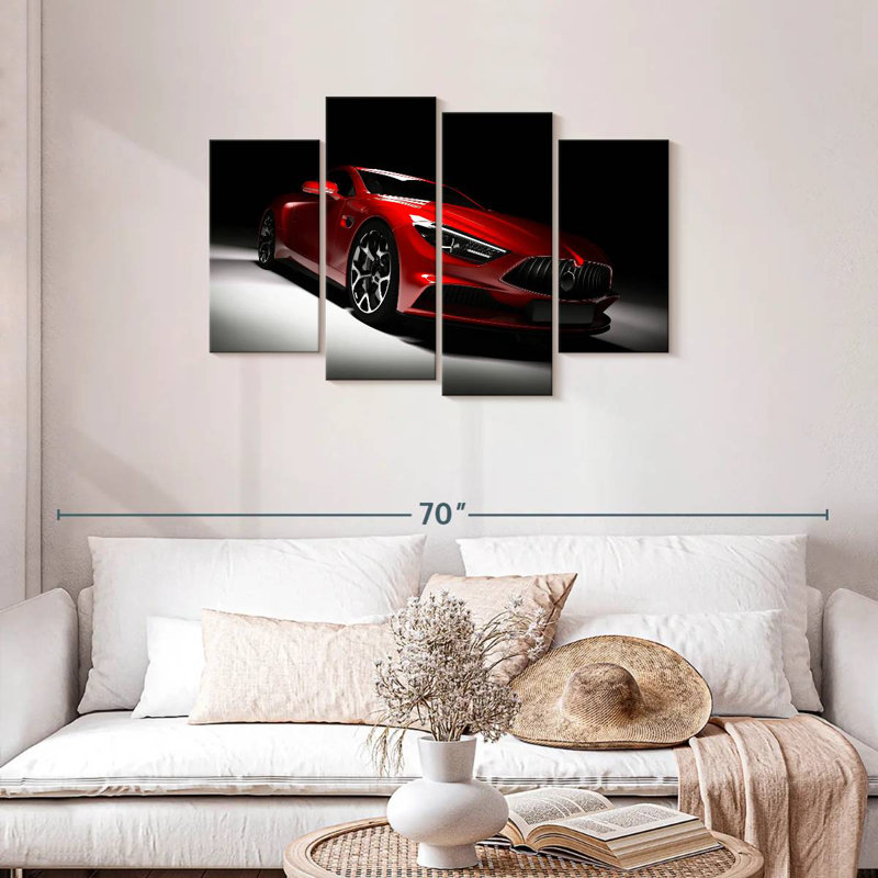 Voiture rouge moderne, H 27 po x l 43 po
