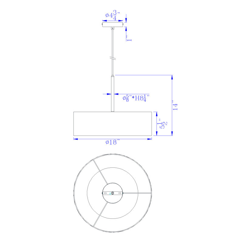 Luminaire suspendu tambour simple à 1 lumière Aubrey