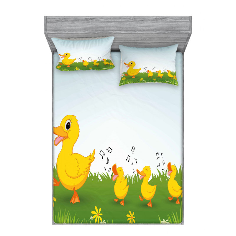 Ensemble de draps Mother Duck and Babies, Ensemble de draps pour lit double avec un drap-hou