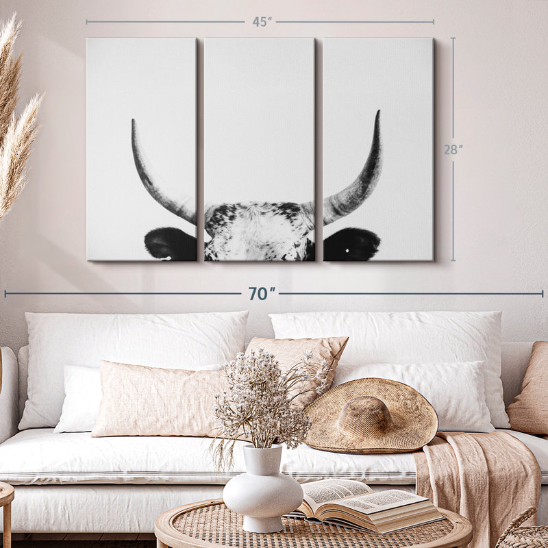 Impression sur toile de cornes de vache, H 28 po x l 45 po x P 1,25 po